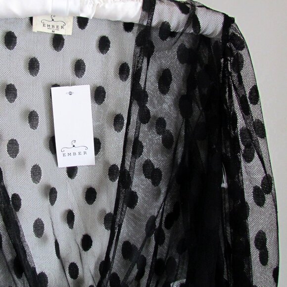 SHEER BLACK JACKET WRAP, M, BLACK POLKA DOTS, EMBER NWT LONG SLEEVES - Picture 4 of 9